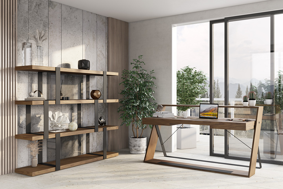 Modrest Brewer Modern Walnut Glass and Stainless Steel Bookshelf   Contemporary   Bookcases   by Vig Furniture Inc.  Houzz