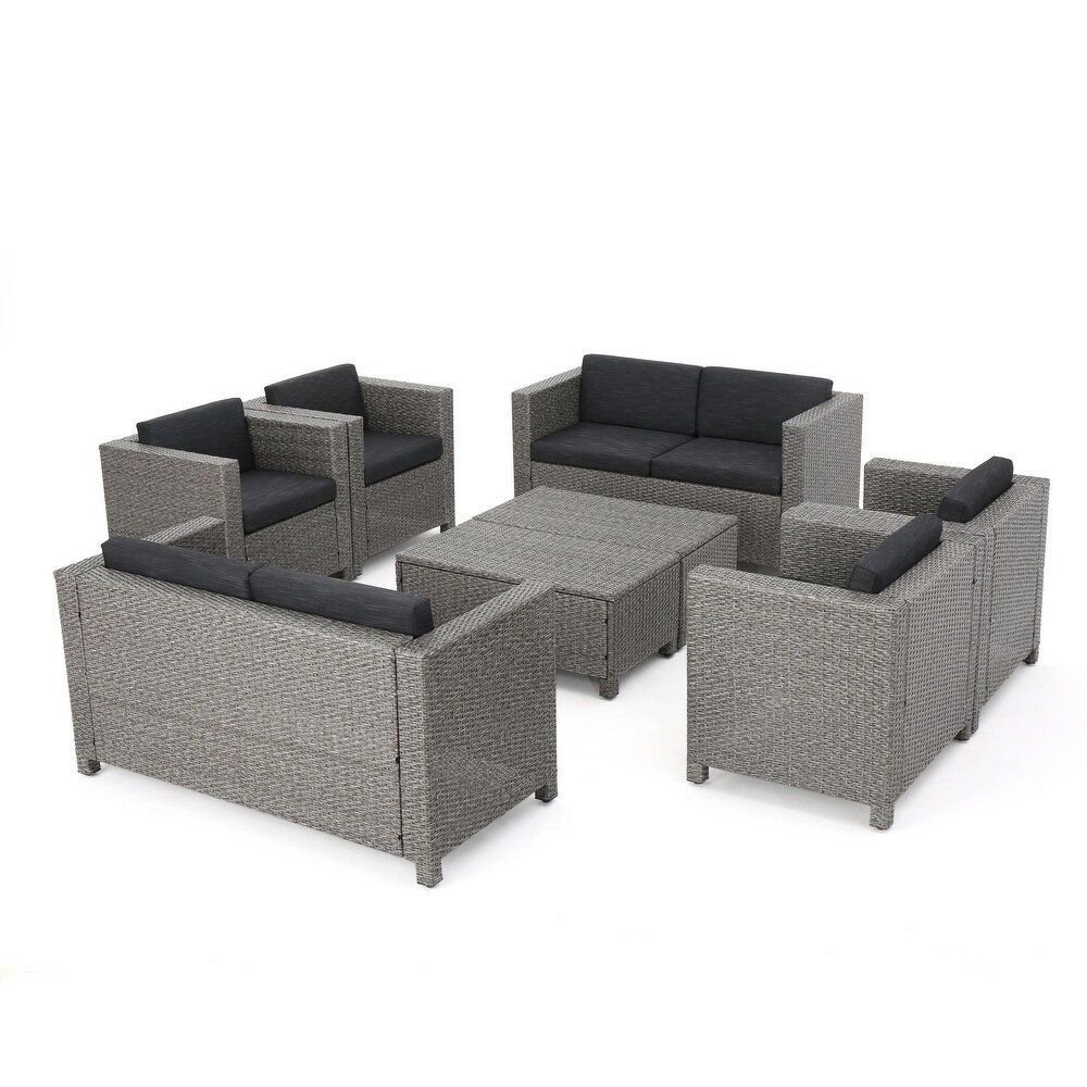 Puerta Outdoor 8 piece Wicker Sofa Chat Set with Cushions by Christopher Knight Home