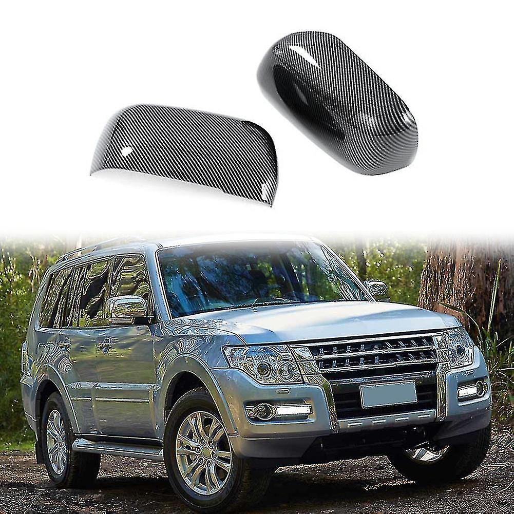 Car Carbon Fiber Rearview Side Glass Mirror Cover Trim Frame Side Mirror Caps For Pajero 2007-2019