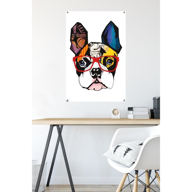 Trends International Art Deco Boston Terrier With Glasses Unframed Wall Poster Prints