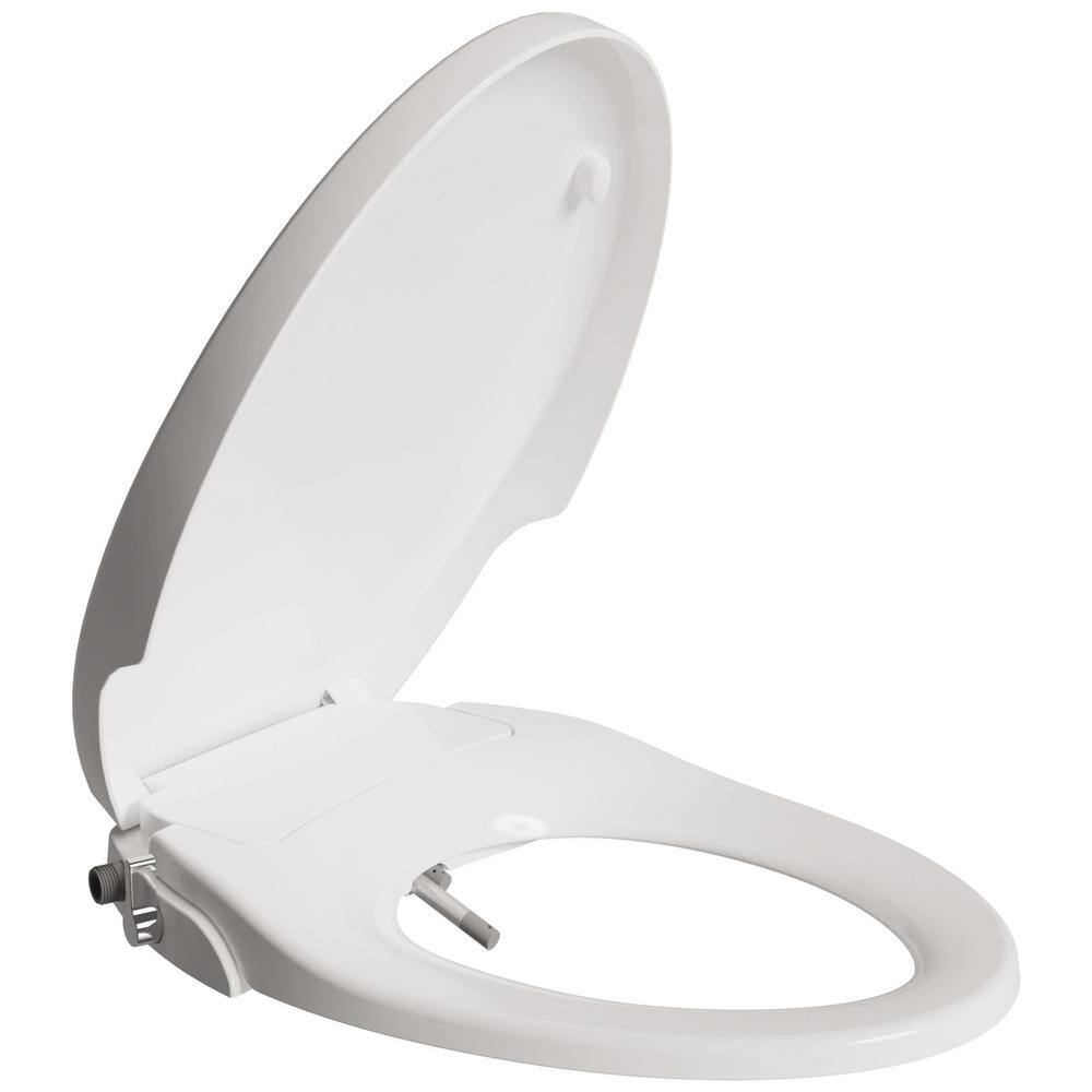 ANZZI Hal Non-Electric Soft Close Bidet Seat for Elongated Toilets with Dual Nozzle and Built-In Side Lever in White TL-MBSEL200WH