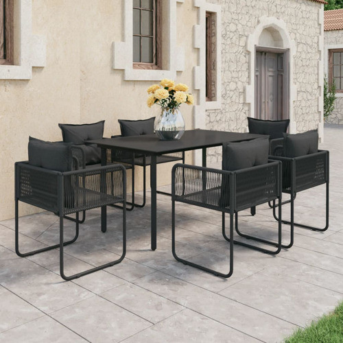 vidaXL Patio Dining Set 7 Piece PVC Rattan Black Seat Dinner Dinette Seat   Tropical   Outdoor Dining Sets   by vidaXL LLC  Houzz