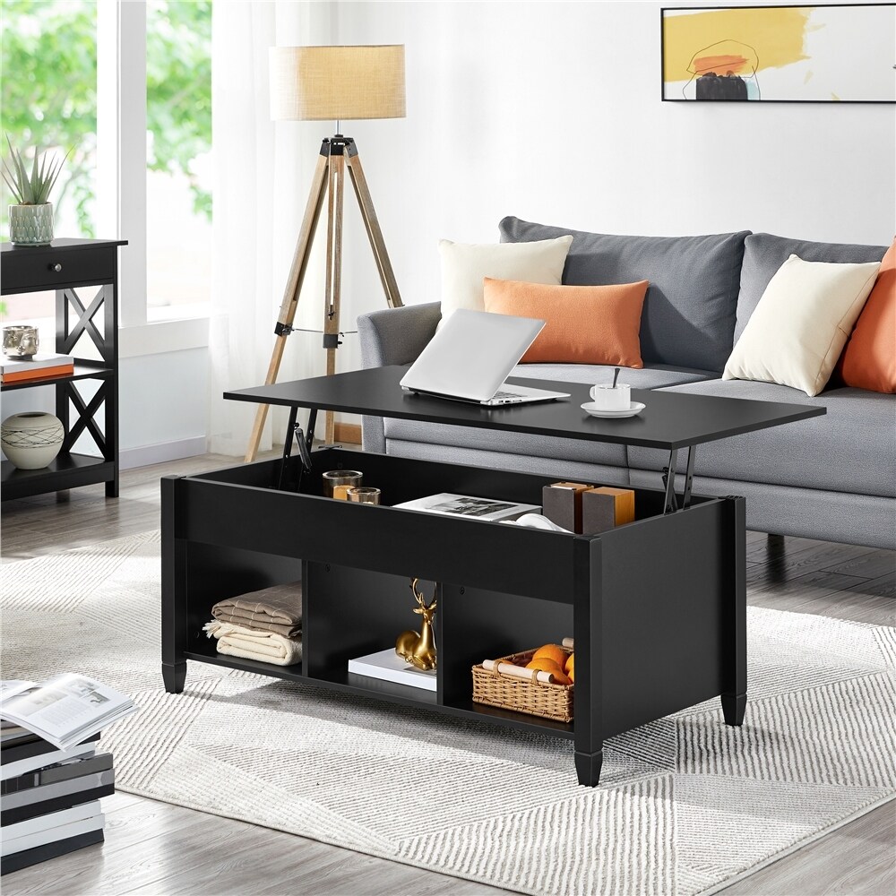 Yaheetech 47.5in Lift Top Wood Coffee Table with 3 Cube Open Shelves