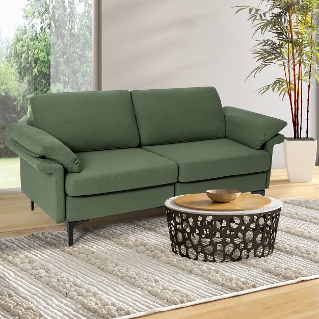 Costway Modern Loveseat Fabric 2 seat Sofa Couch For Small Space W metal Legs Army