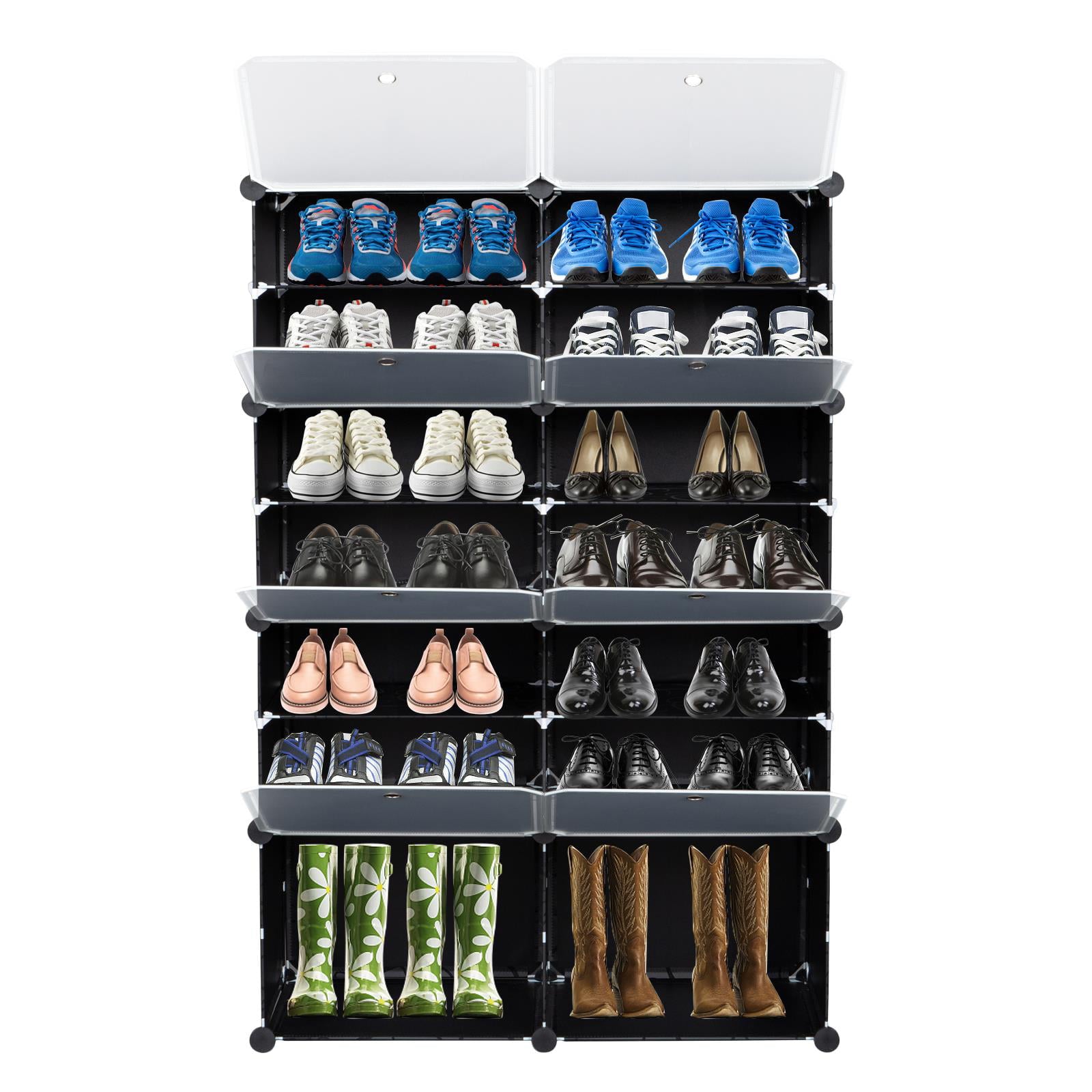 Zimtown 7-Tier 14 Cube Modular Cabinet Shelving Expandable with Doors， Plastic Shoe Rack Organizer for Heels， Boots， Boots