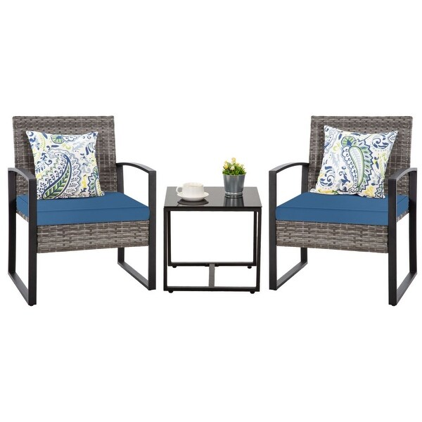 3Piece Wicker Bistro Set，Outdoor Patio chairs and Coffee Table