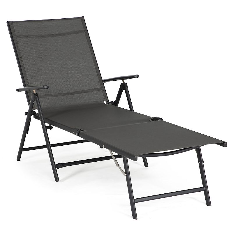 Jomeed Chaise Outdoor Reclining Adjustable Folding Patio Lounge Chair， Gray