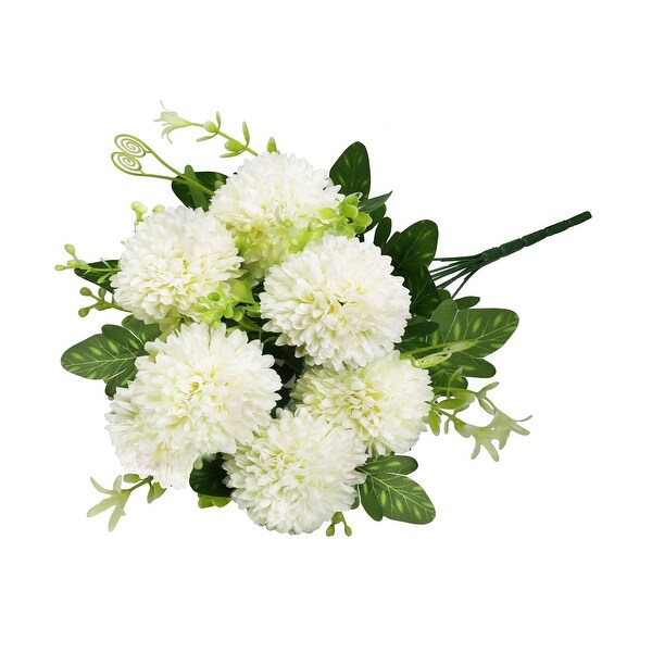 Set of 3 Cream White Artificial Pom Pom Mum Flower Stem Bush Bouquet 16in