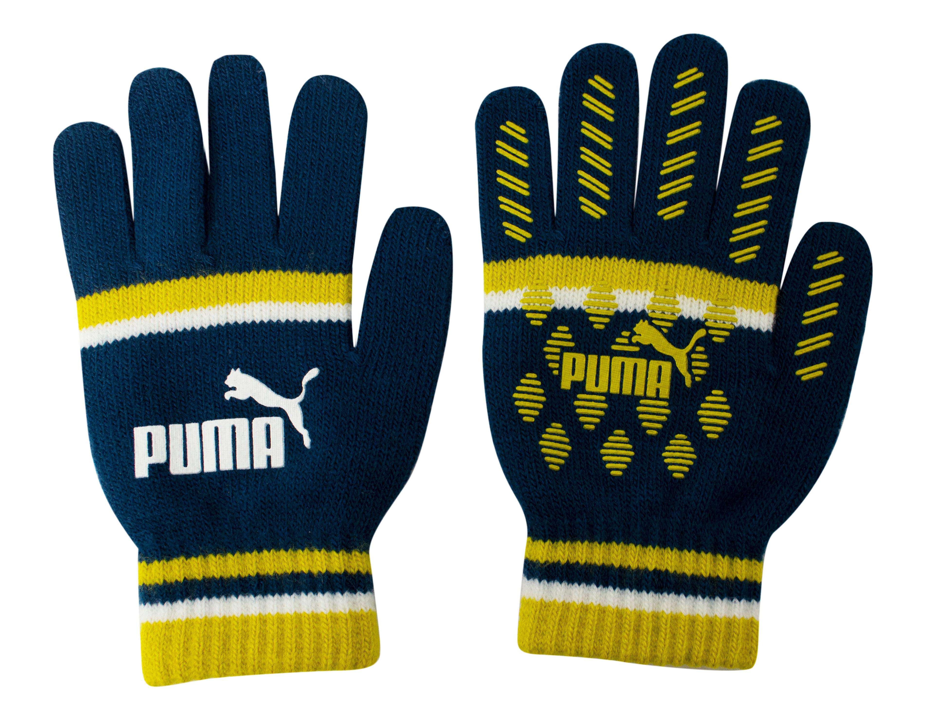 Puma Cat Magic Big Logo Winter Mens Gloves Teal Yellow 041678 02