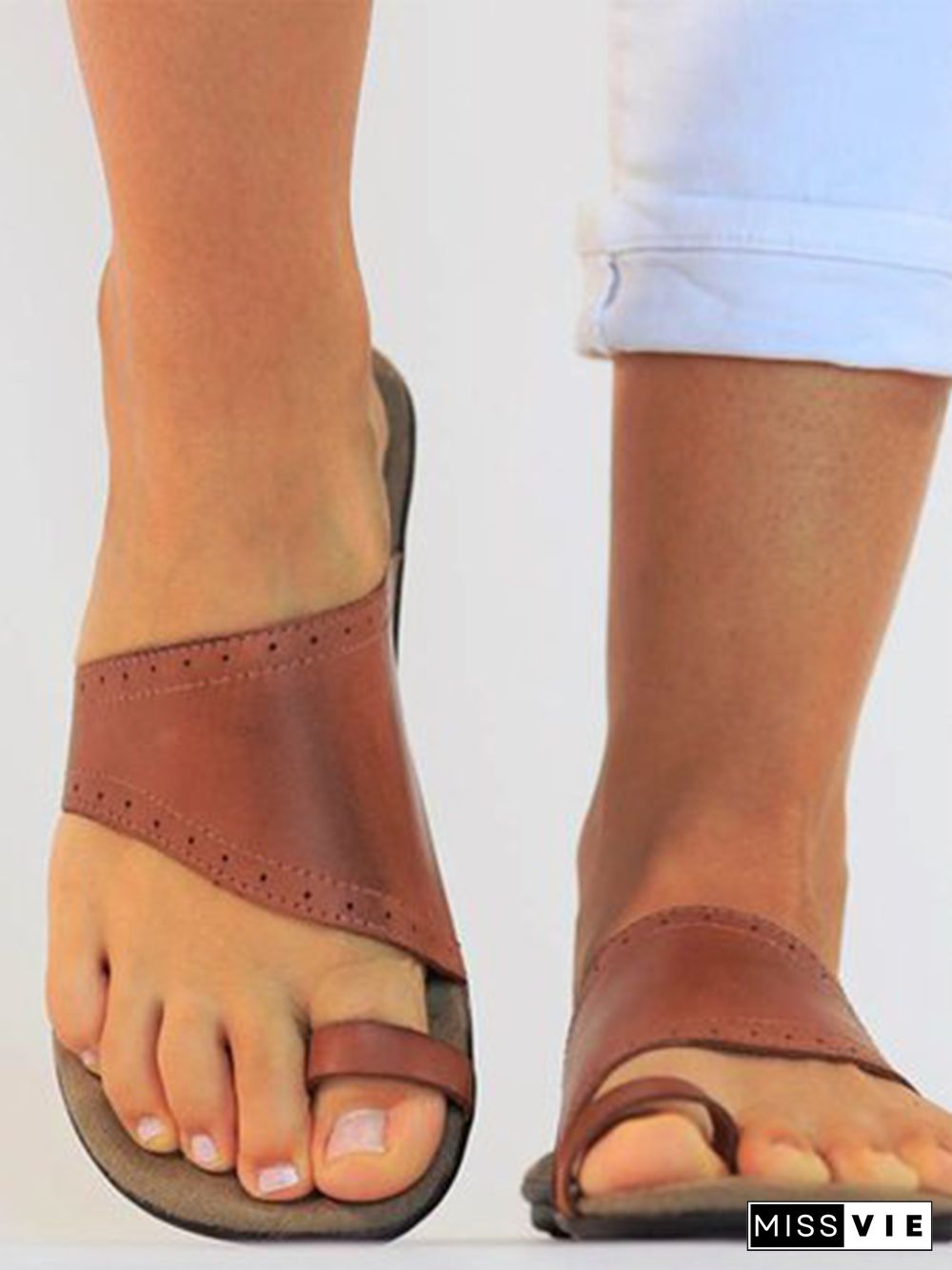 Brown Flat Heel Leather Daily Summer Flats