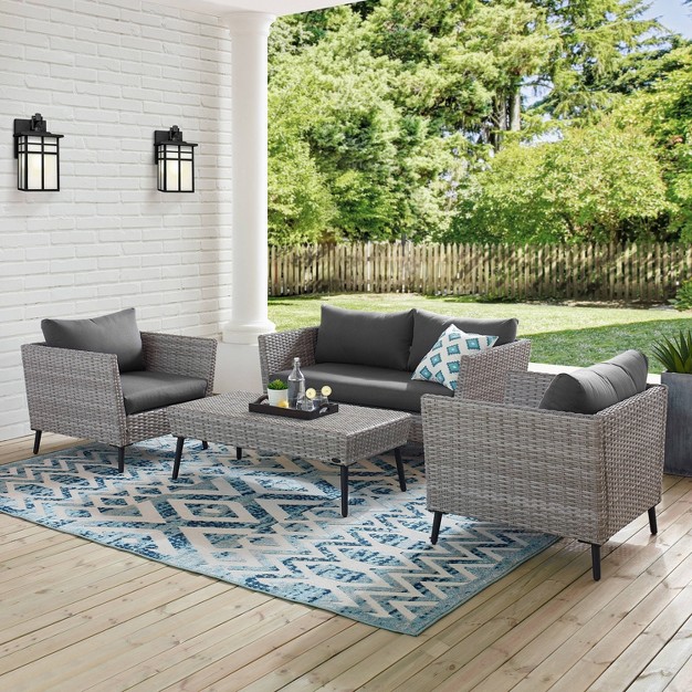 Richland 4pc Outdoor Wicker Conversation Set Charcoal Crosley