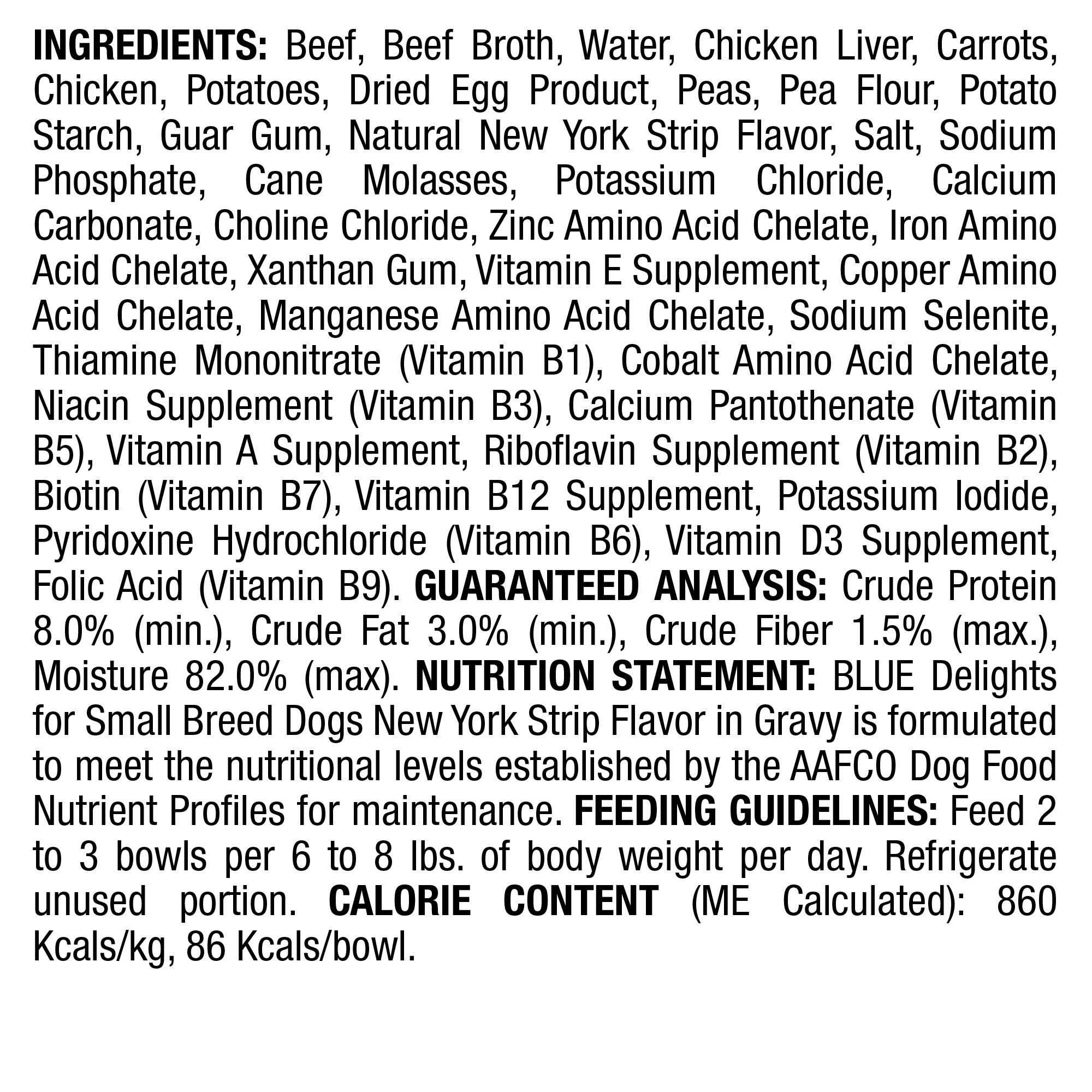 Blue Buffalo Blue Life Protection Delights Small Breed New York Strip Flavor in Hearty Gravy Wet Dog Food， 3.5 oz.， Case of 12