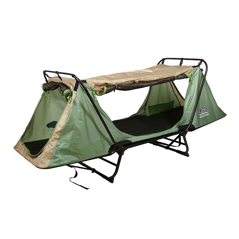 Kamp-rite Original Quick Setup 1 Person Cot， Lounge Chair， And Tent， Green and Tan