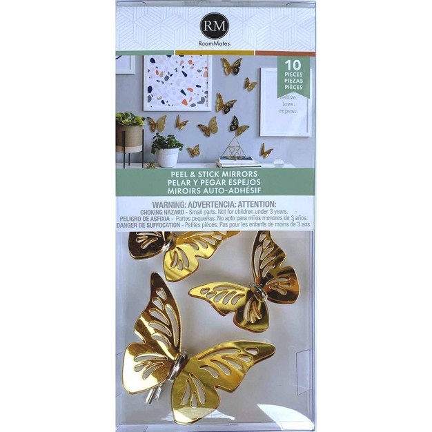 3d Butterflies Peel And Stick Mirror Gold Roommates