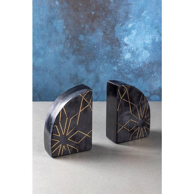 Gauri Kohli Enchant Black Marble Bookends Set Of 2