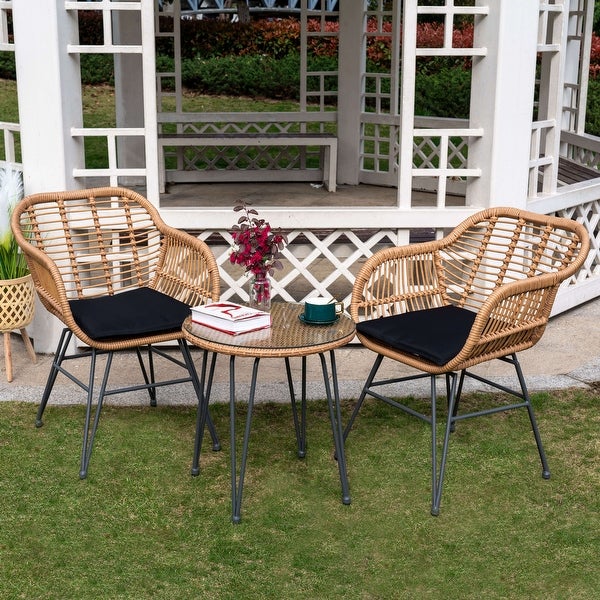 Wicker Bistro Set Outdoor Furniture with Cushions (Set of 3) by Tappio - 21.2