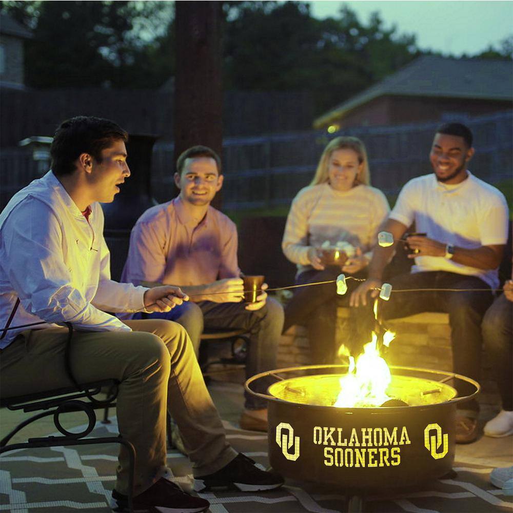 Oklahoma 29 in. x 18 in. Round Steel Wood Burning Fire Pit in Rust with Grill Poker Spark Screen and Cover F218