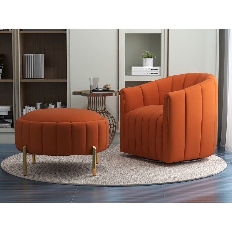 SEYNAR Contemporary Tufted Velvet Swivel Club Chair with Ottoman Set