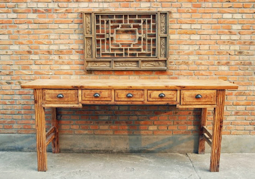 Consigned Vintage Wood Console With Drawers   Rustic   Console Tables   by Design Mix Furniture  Houzz