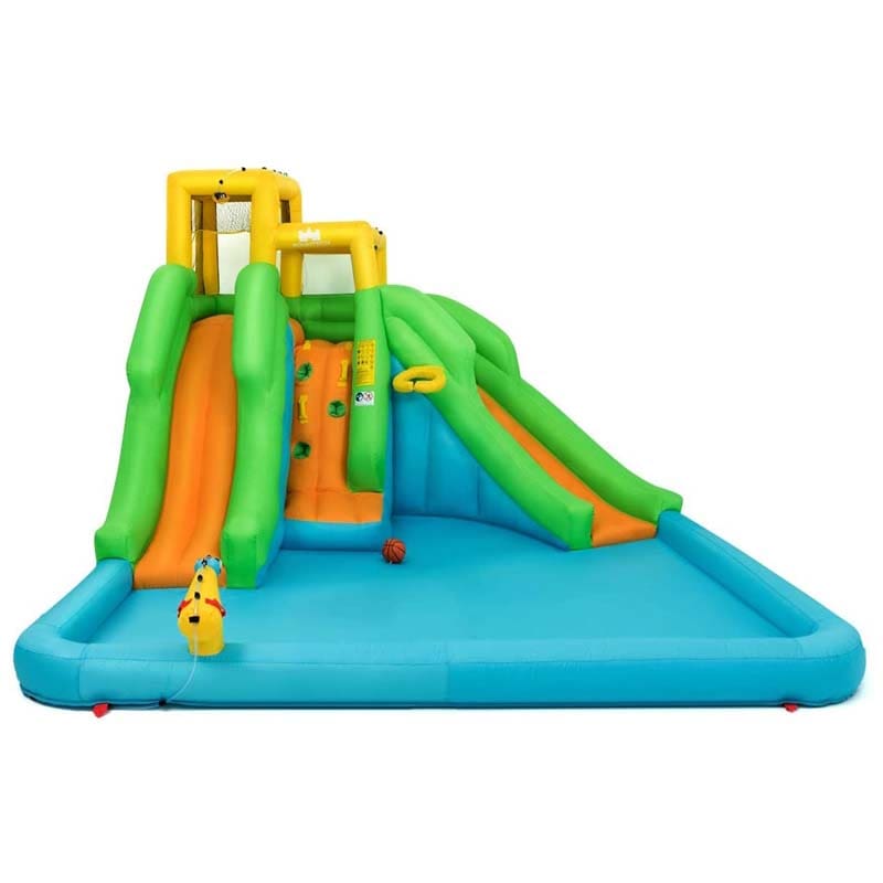 6-in-1 Dual Water Slide Kids Inflatable Bounce House Giant Water Park with Climbing Wall, Splash Pool, Water Cannon