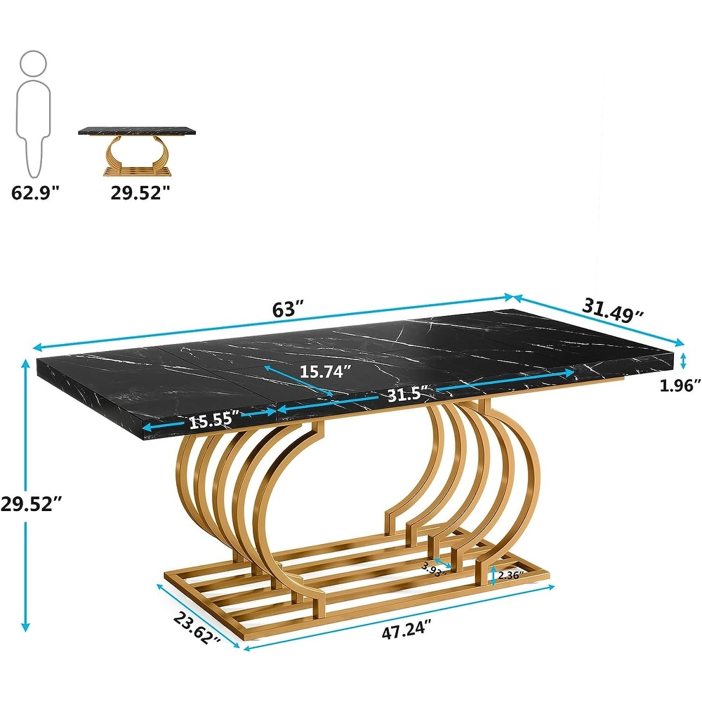 63 inch Dining Table  Faux Marble Wood Kitchen Table for 6 8 People