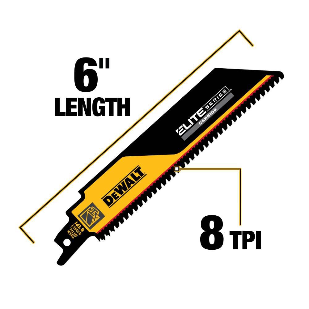 DEWALT ELITE SERIES Reciprocating Saw Blade 1pk Carbide Tipped 6