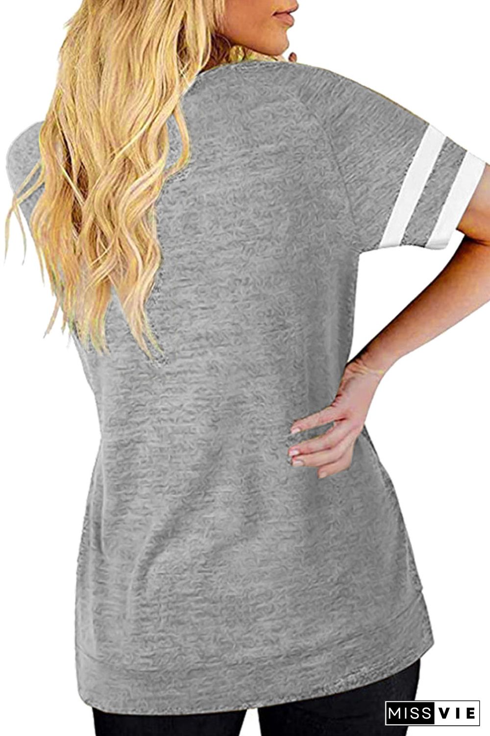 Gray Round Neck Printed Short Sleeve T-shirt