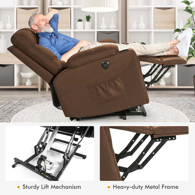 Linen Fabric Power Lift Recliner Chair with Massage & Lumbar Heat, Electric Stand up Lift Sofa for Elderly