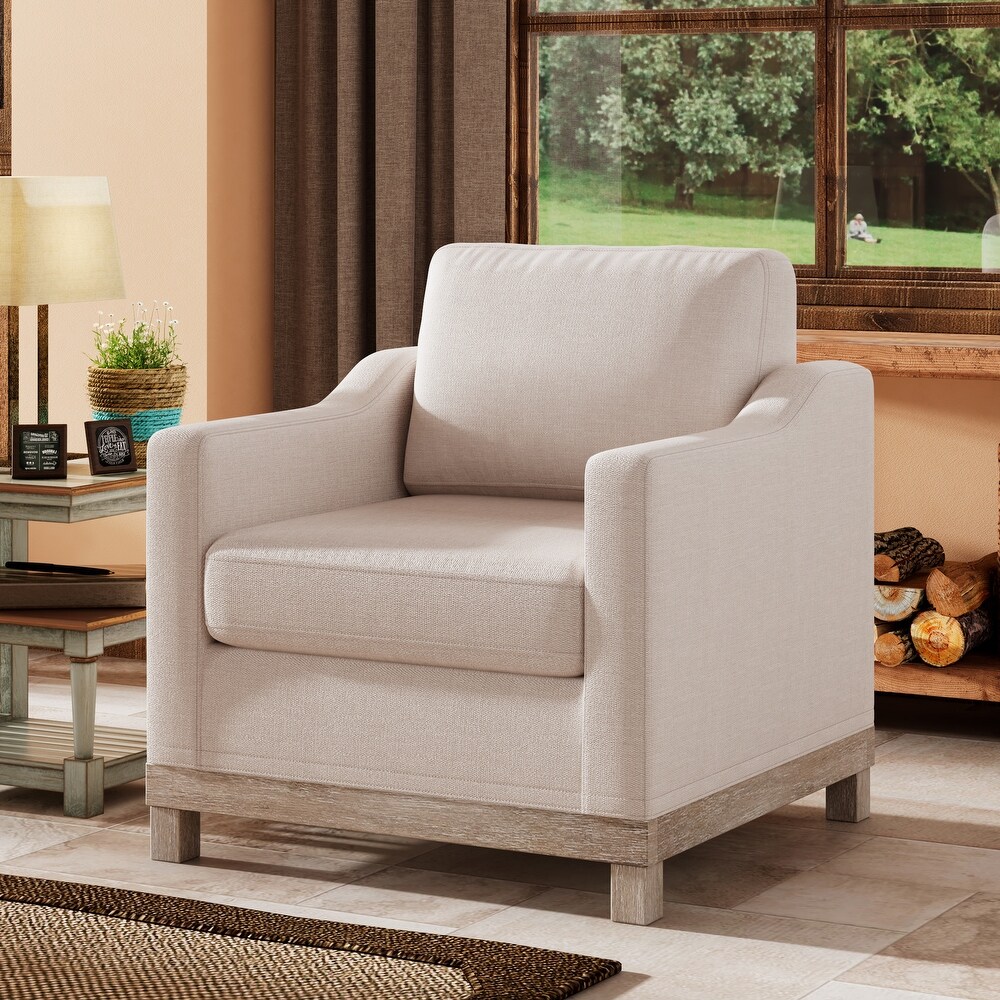 Streamlined Accent Chair Beige Linen Single Sofa Chair Lounge Chairs