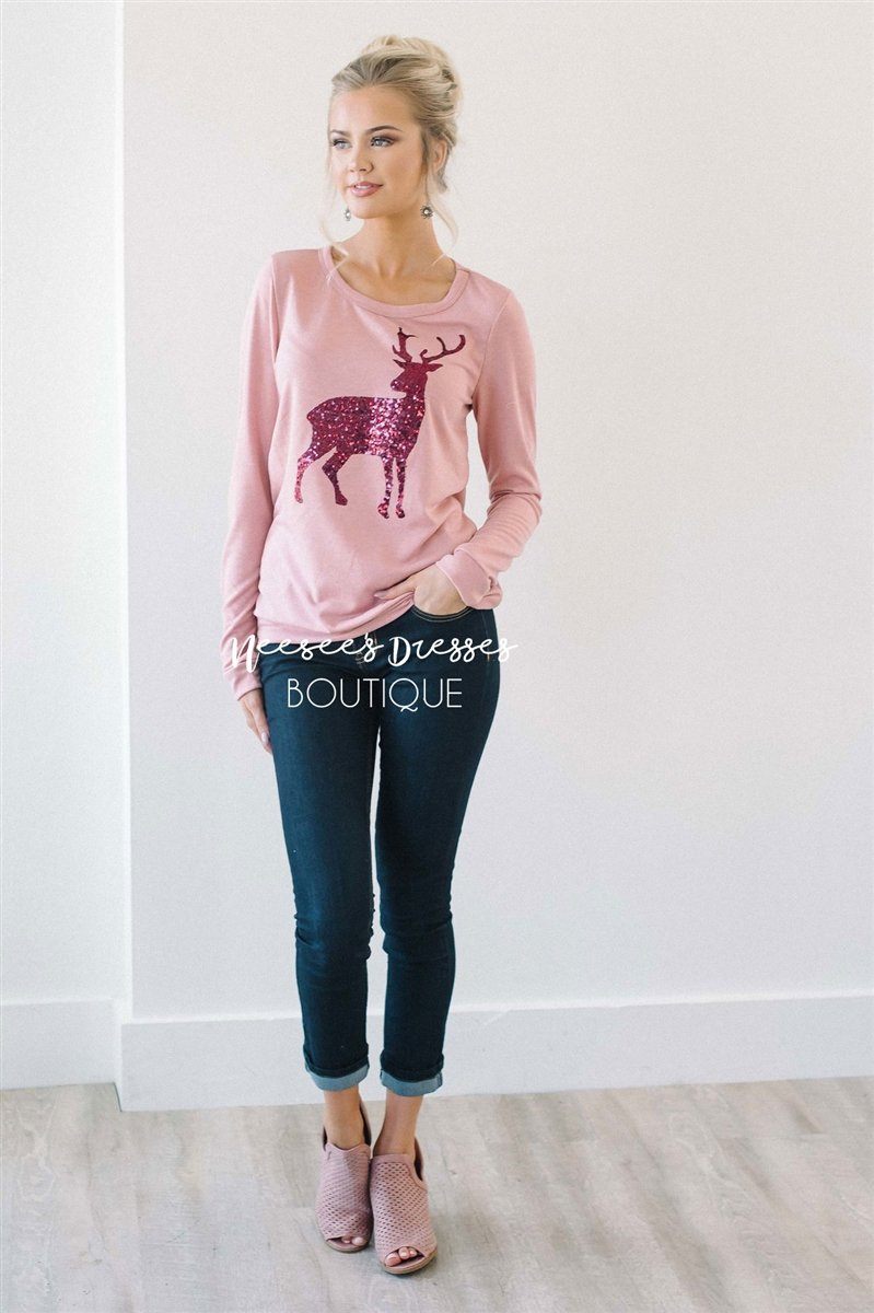 Pink Sequin Reindeer Sweater