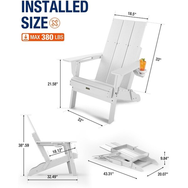 WINSOON HDPE Outdoor Folding Adirondack Chair With Cup Holder( Set of 4)