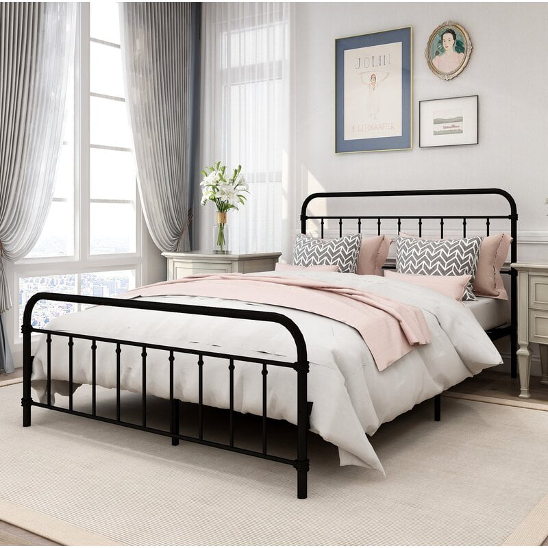 Metal Queen Bed Frame with Headboard And Footboard,Black Color,Classic Style