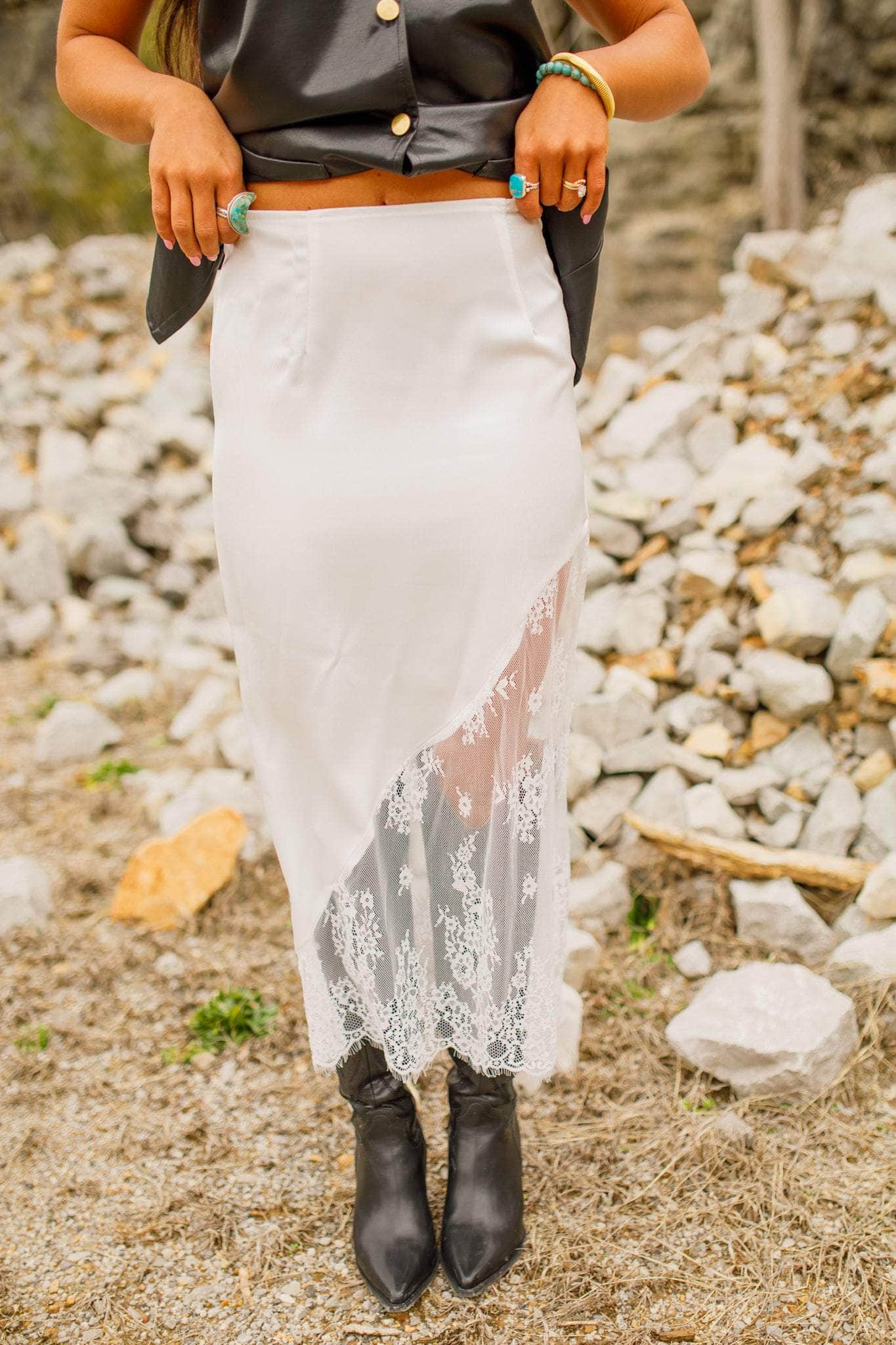 Ivory Lace Contrast Skirt