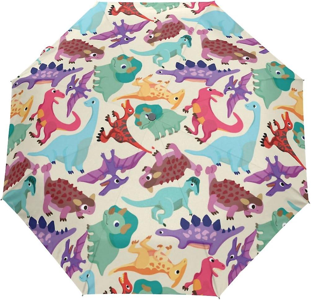 Colourlife Seamless Dinosaur Pattern Auto Open Close Foldable Windproof Travel Umbrella