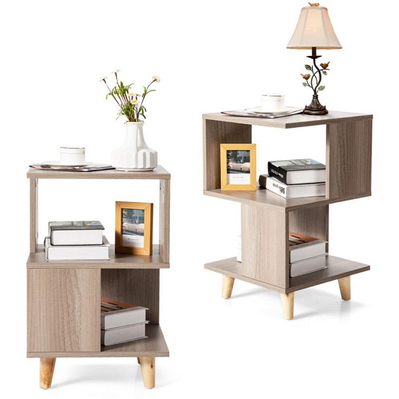 Hivago 2 Pieces Wooden Modern Nightstand Set with Solid Wood Legs for Living Room