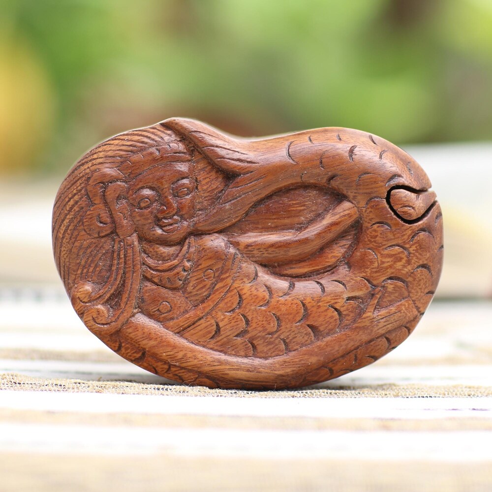 Novica Handmade Mermaid Dance Wood Puzzle Box