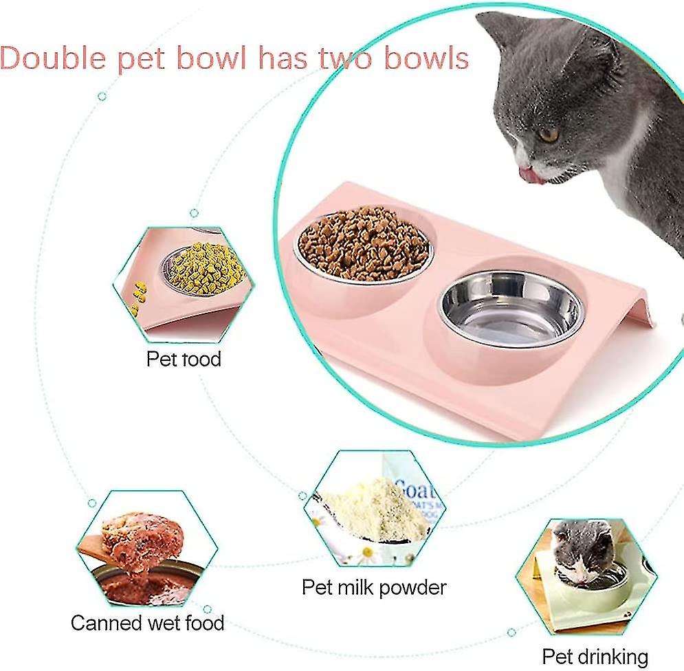 Pet Bowl Set， Dog Pet Er Bowl， 15 Tilt Double Food Bowl Raised Double Cat Bowl For S Dog And Cat Food Bowl ()