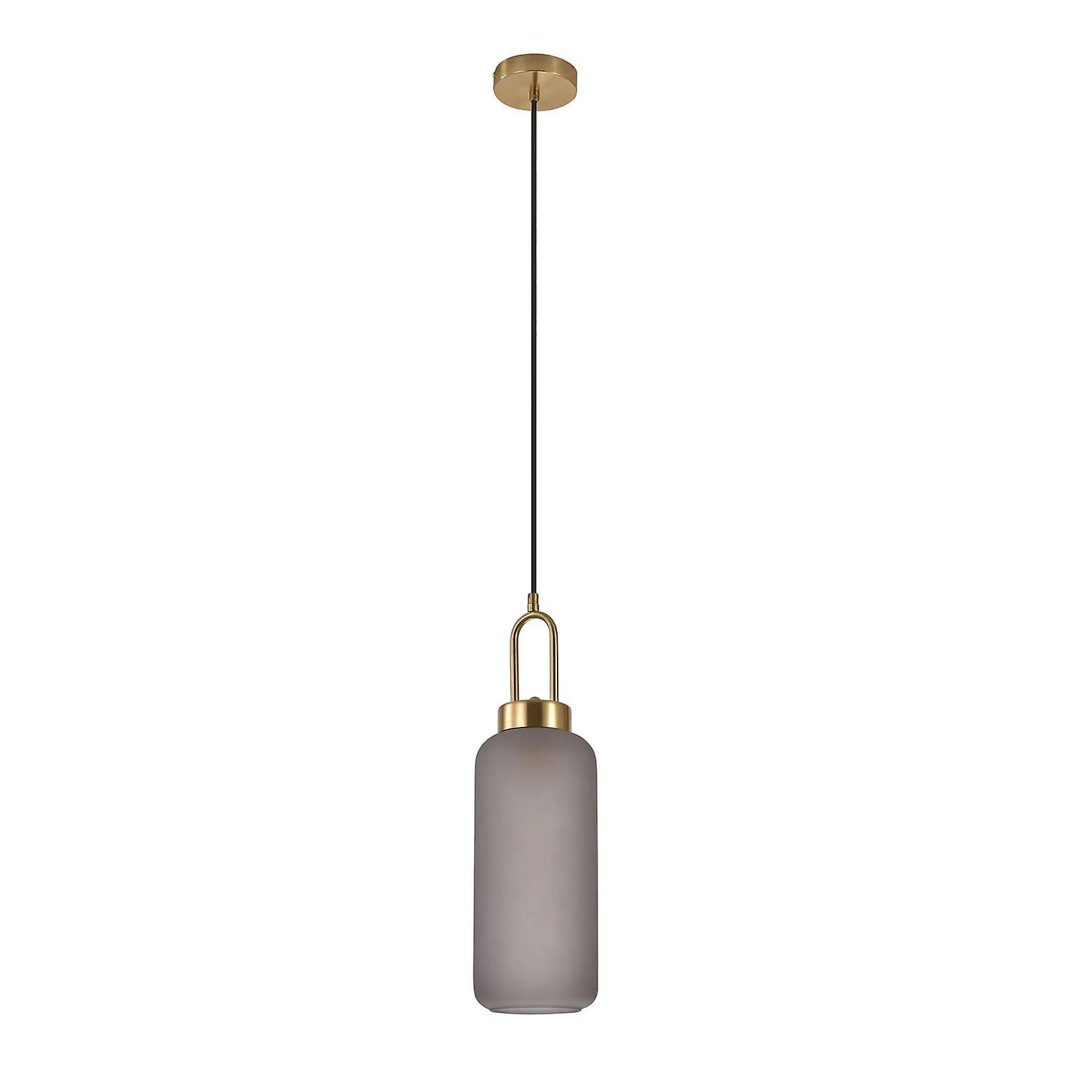 Cylindrical lamp in suspension in matt smoked glass Ø13 cm and 150 cm of fabric cord