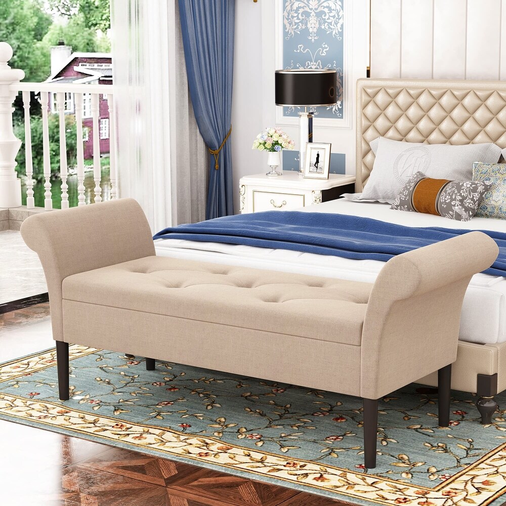 Storage Ottoman Bench with Arms Upholstered Tufted Storage Bench for Bedroom Entryway Bench Footstool with Large Storage