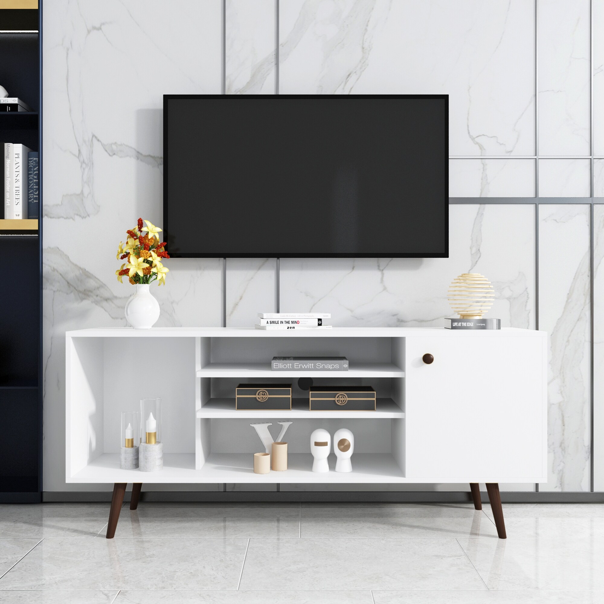 TV Stand Use in Living Room Furniture with 1 storage and 2 shelves Cabinet