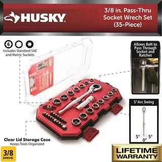 Husky 38 in. Drive 6-Point Pass-Thru Ratchet and Socket Set (35-Piece) H3DTHRU35PCSWS