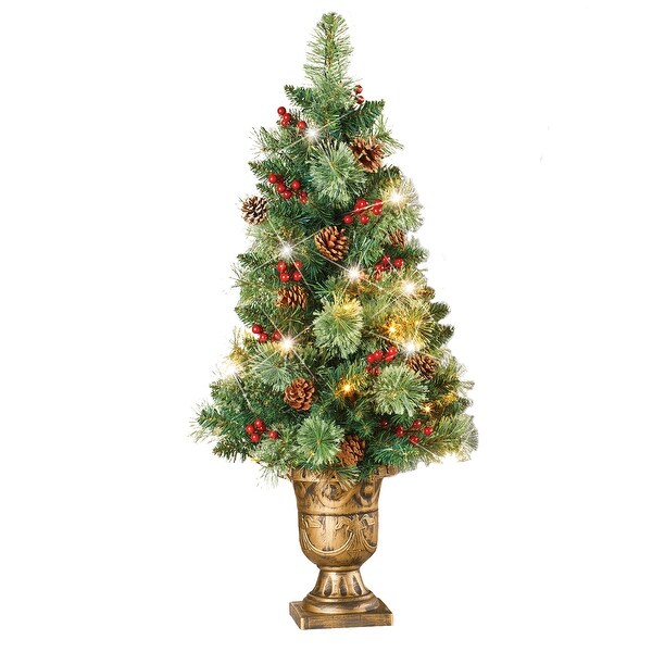 36inch LED Lighted Artificial Evergreen Tree with GoldTone Planter