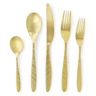 MegaChef La Vague 20-Piece Matte Gold Flatware Utensil Set 1810 Stainless Steel Silverware Metal (Service for 4) 985112468M