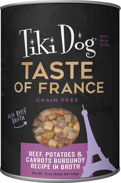 Tiki Dog Taste of France! Grain-Free Beef and Potatoes Burgundy Chunks in Gravy Canned Dog Food， 12-oz， case of 8