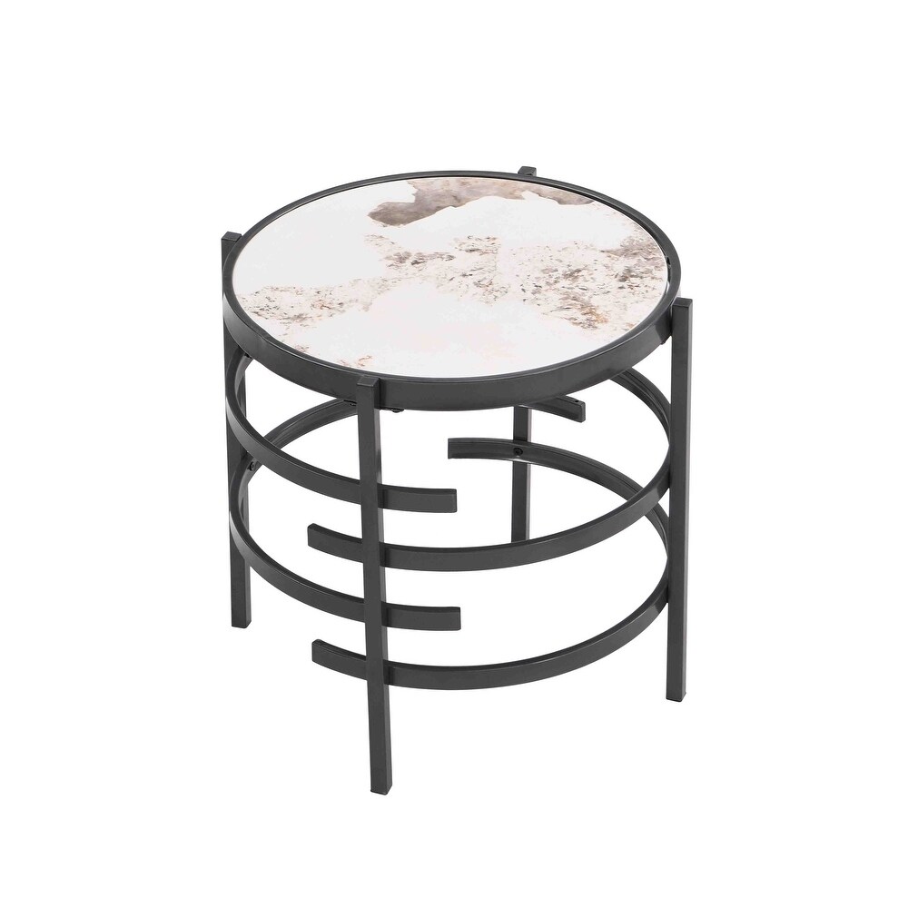 Sintered Stone End Table  Small Round Coffee Table with Metal Frame  20.67\