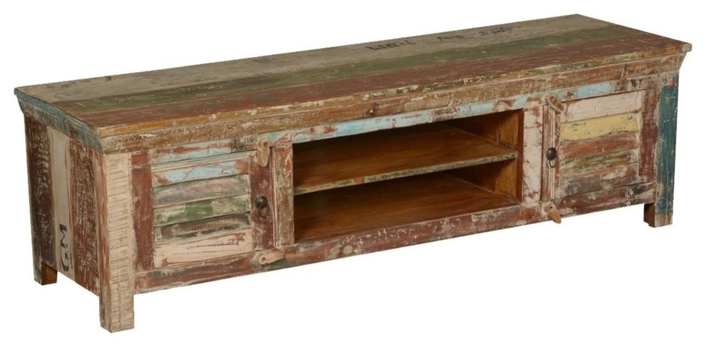 Shoreham Rustic Reclaimed Wood Open Shelf Shutter Door Media TV Stand   Farmhouse   Entertainment Centers And Tv Stands   by Sierra Living Concepts Inc  Houzz