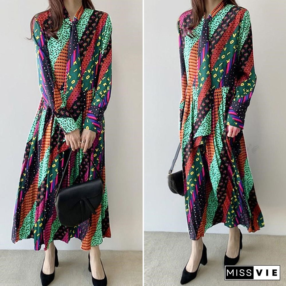 ZANZEA Spring Women Loose Long Sleeve Kaftan Floral Printed Lace-Up Holiday Retro Long Dress Plus