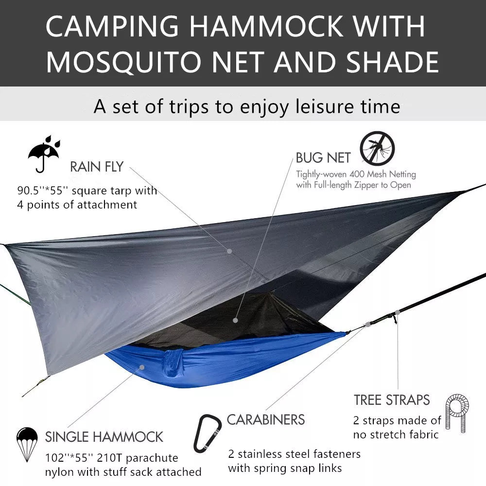 Camping Hammock and Tent Awning Rain Fly Tarp Waterproof Mosquito Net Hammock Canopy 210T Nylon Hammocks