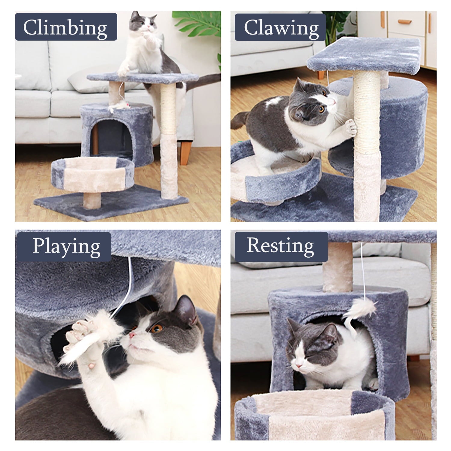 Walchoice Gray Cat Tree Cat Tower for Indoor Cats， Cat Furniture with Scratching Post and Condo， 20.5” x 20” x 15.5”