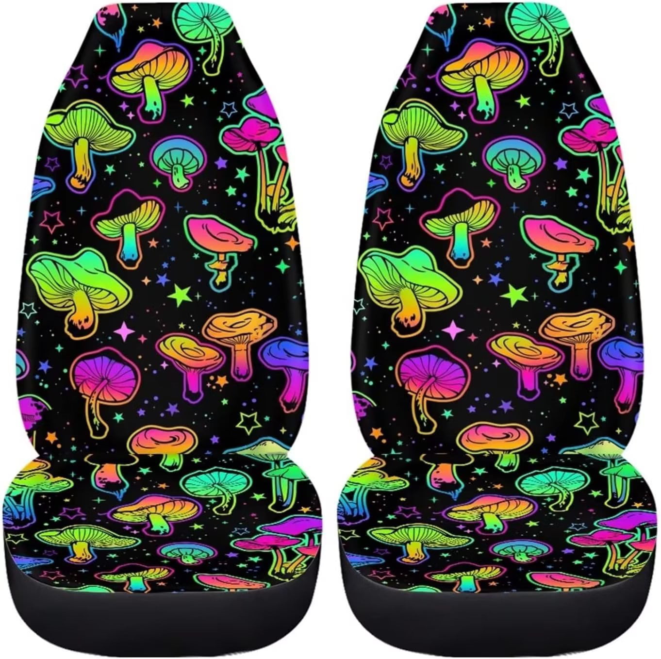 NETILGEN Bling Hippie Aesthetic Mushrooms Car Cover Set Stretchy Saddle Blanket Interior Protector 2 Pack Set Soft Car Seat Covers Full Set Decoration Fit SUV Van Sedans